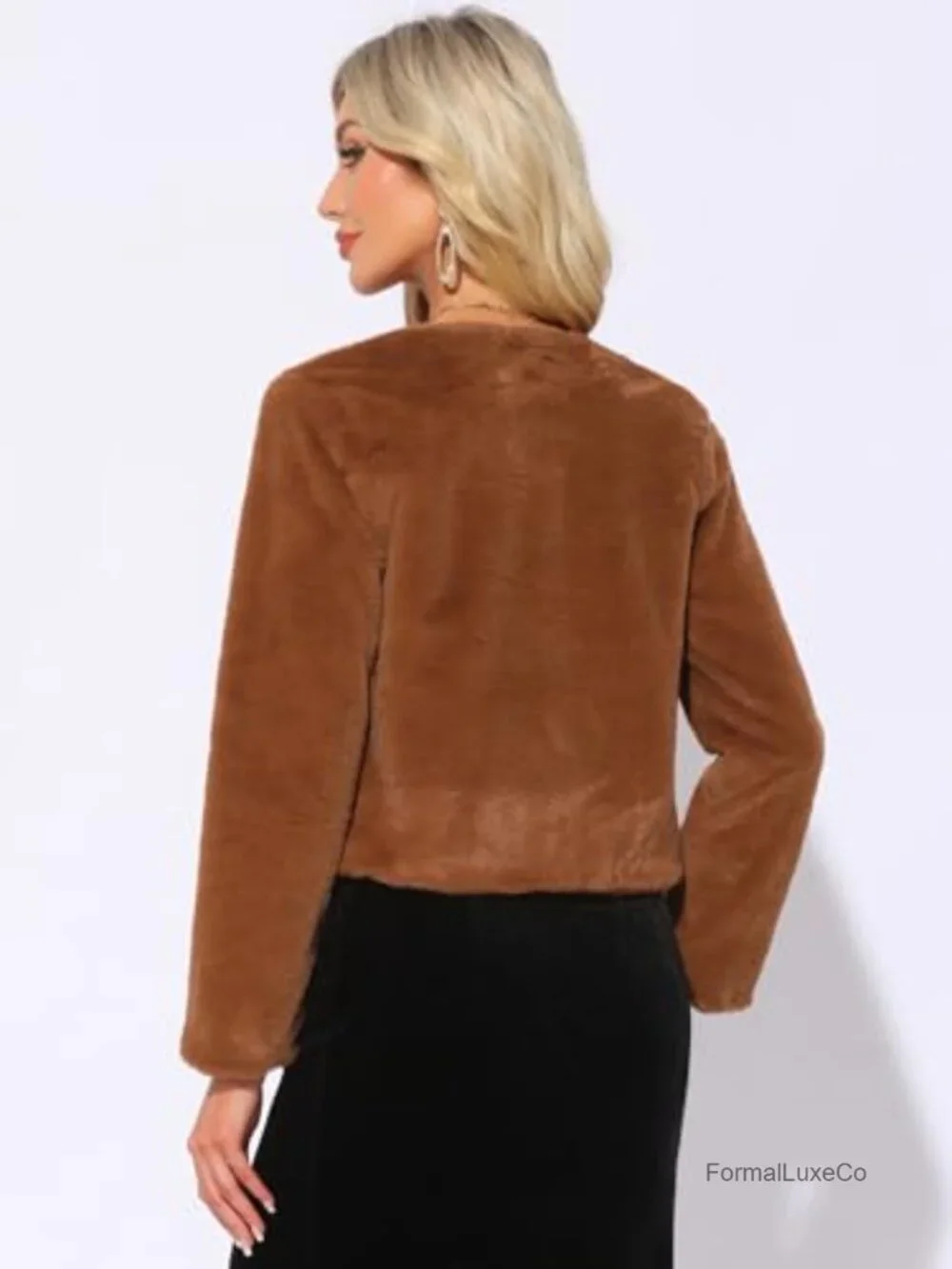 Faux Fur Cropped Jacket Long Sleeve Wedding Bolero Coat Shrug
